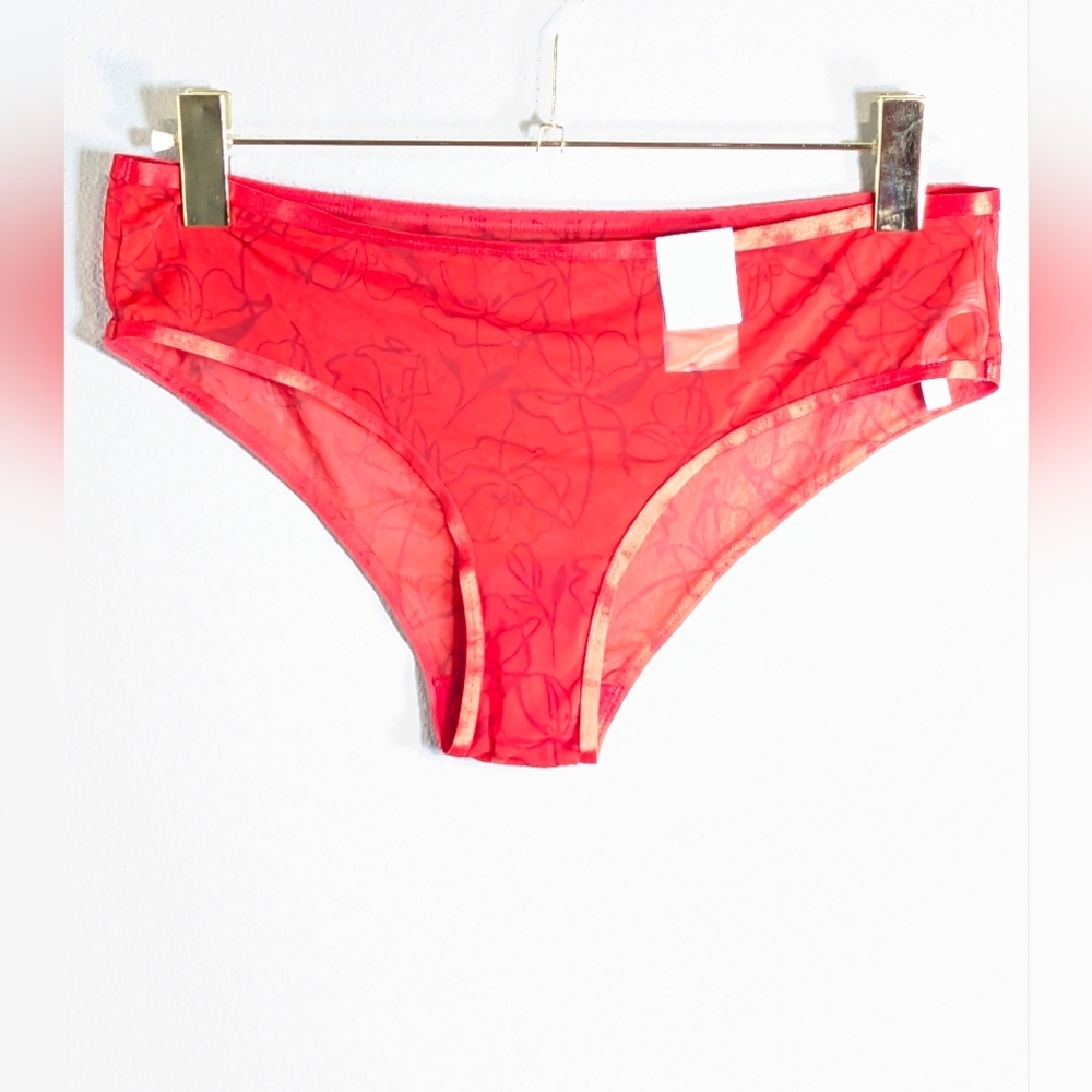 🔥 Auden NWT Ruby Red Mesh Cheeky Underwear Panty - Floral Print - XL (16)